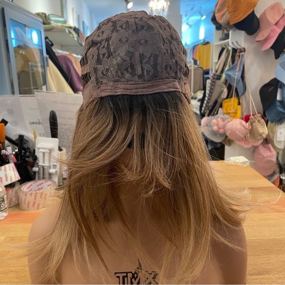 - Human hair brown ombre blonde blend dark root wig main image 9